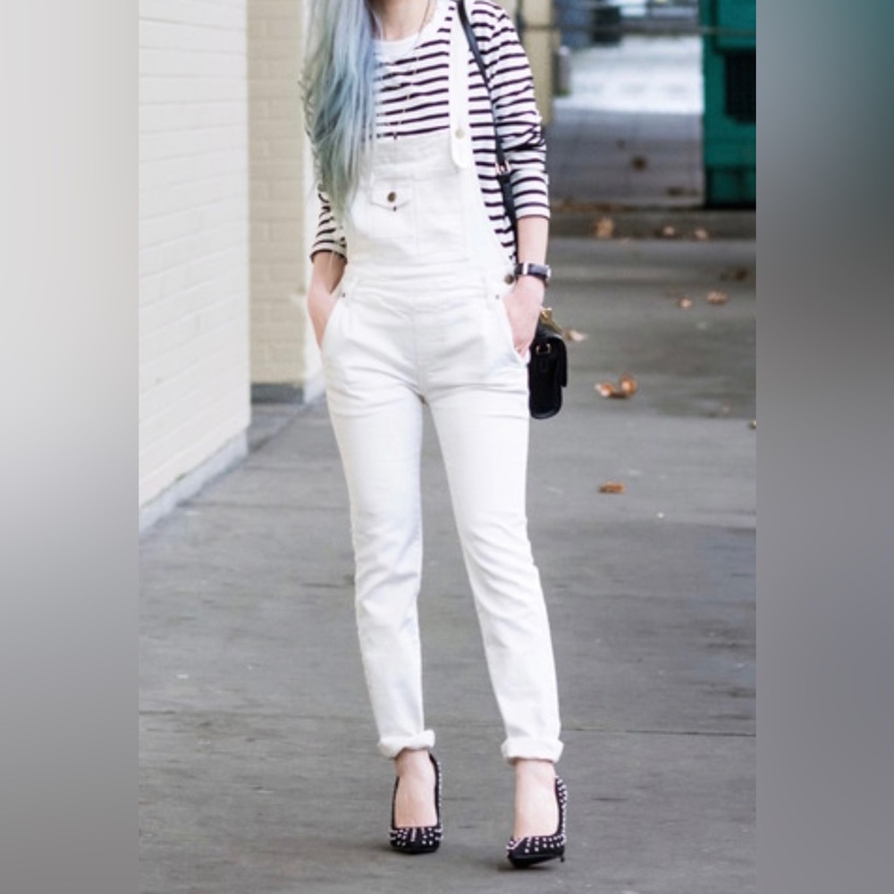 Free People white wash denim overall